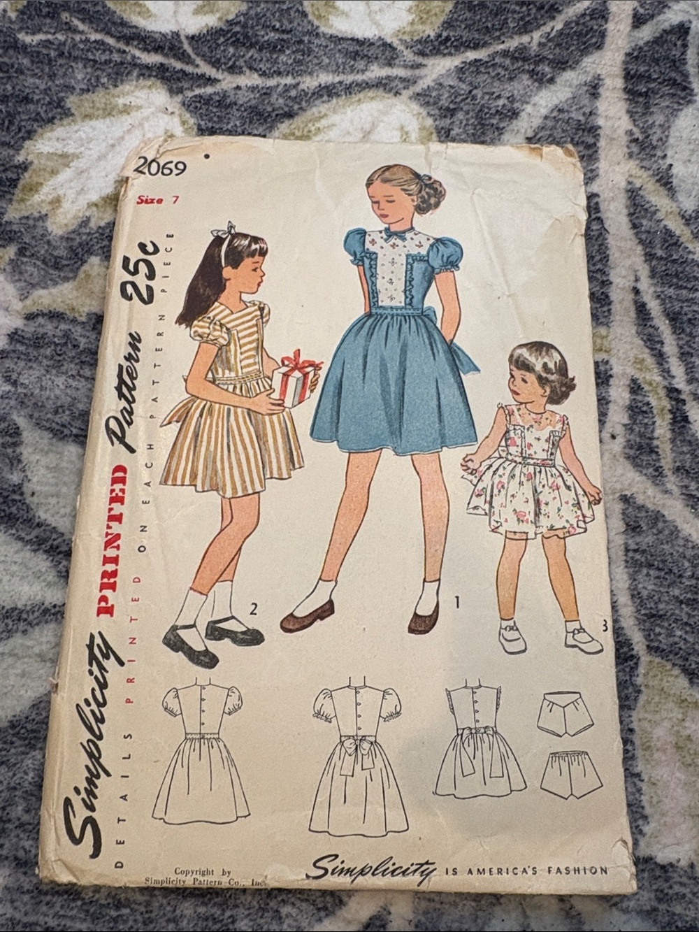 1940s Simplicity girls dress patterns; uncut Size 7 number 2069